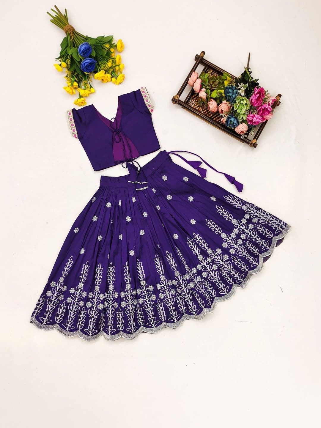 Sangria Girls Embellished Thread Work Ready to Wear Lehenga & thumbnail 2