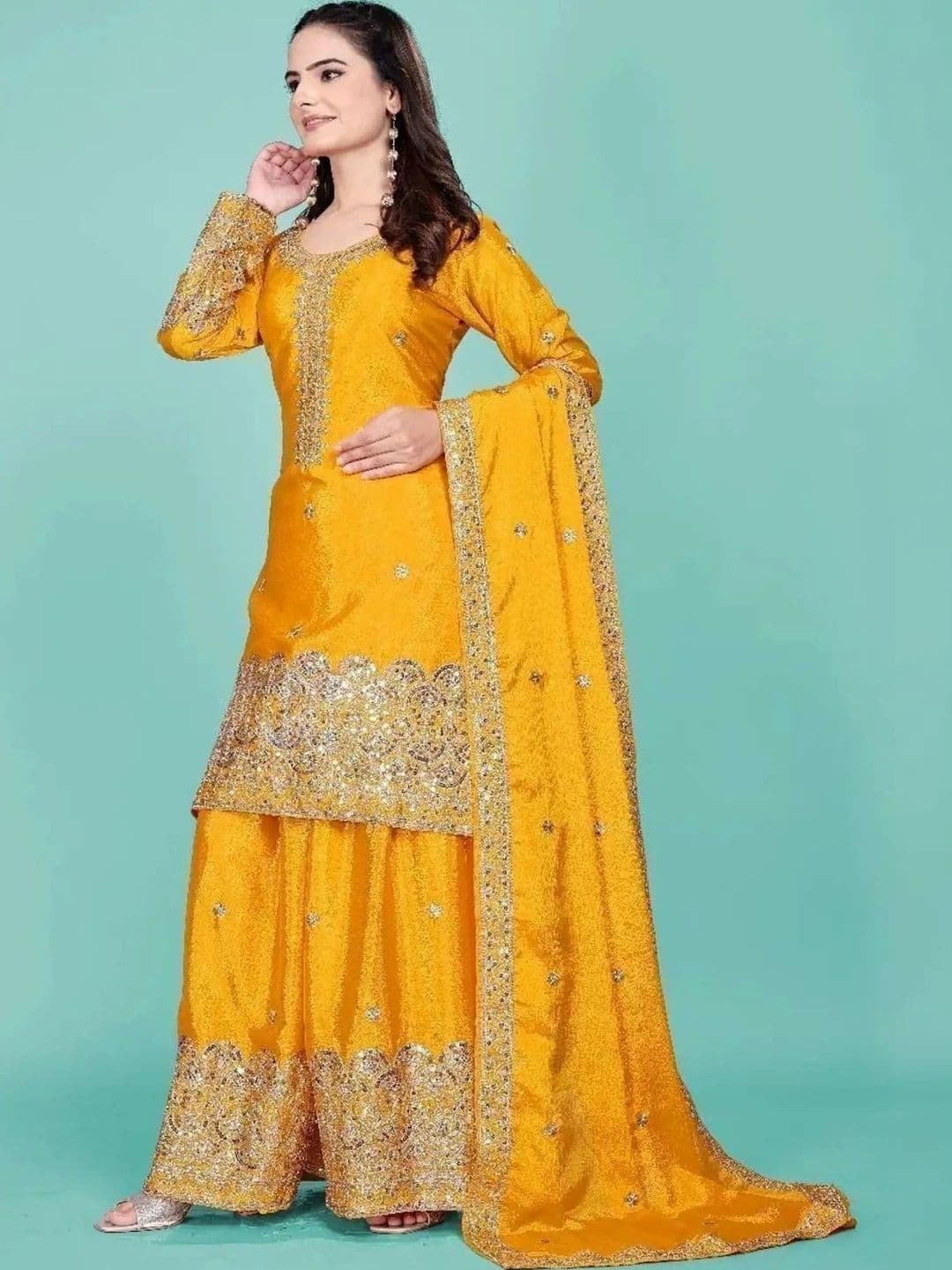 mudra creation Women Floral Regular Gotta Patti Kurta with Sharara & With Dupatta thumbnail 5