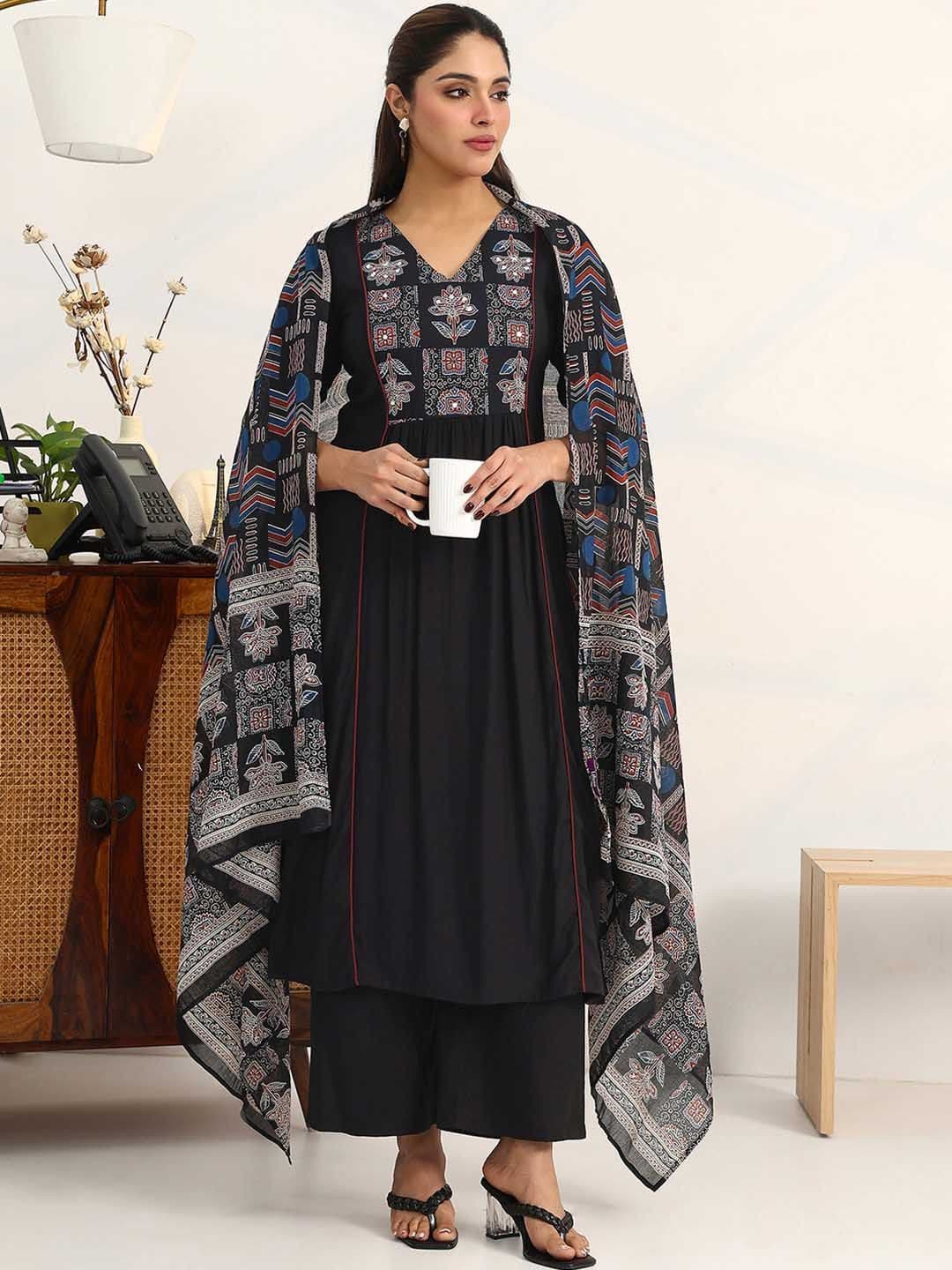 Gerua By Libas Women Ethnic Motifs Embroidered Empire Thread Work Kurta with Palazzos & With Dupatta - view 1