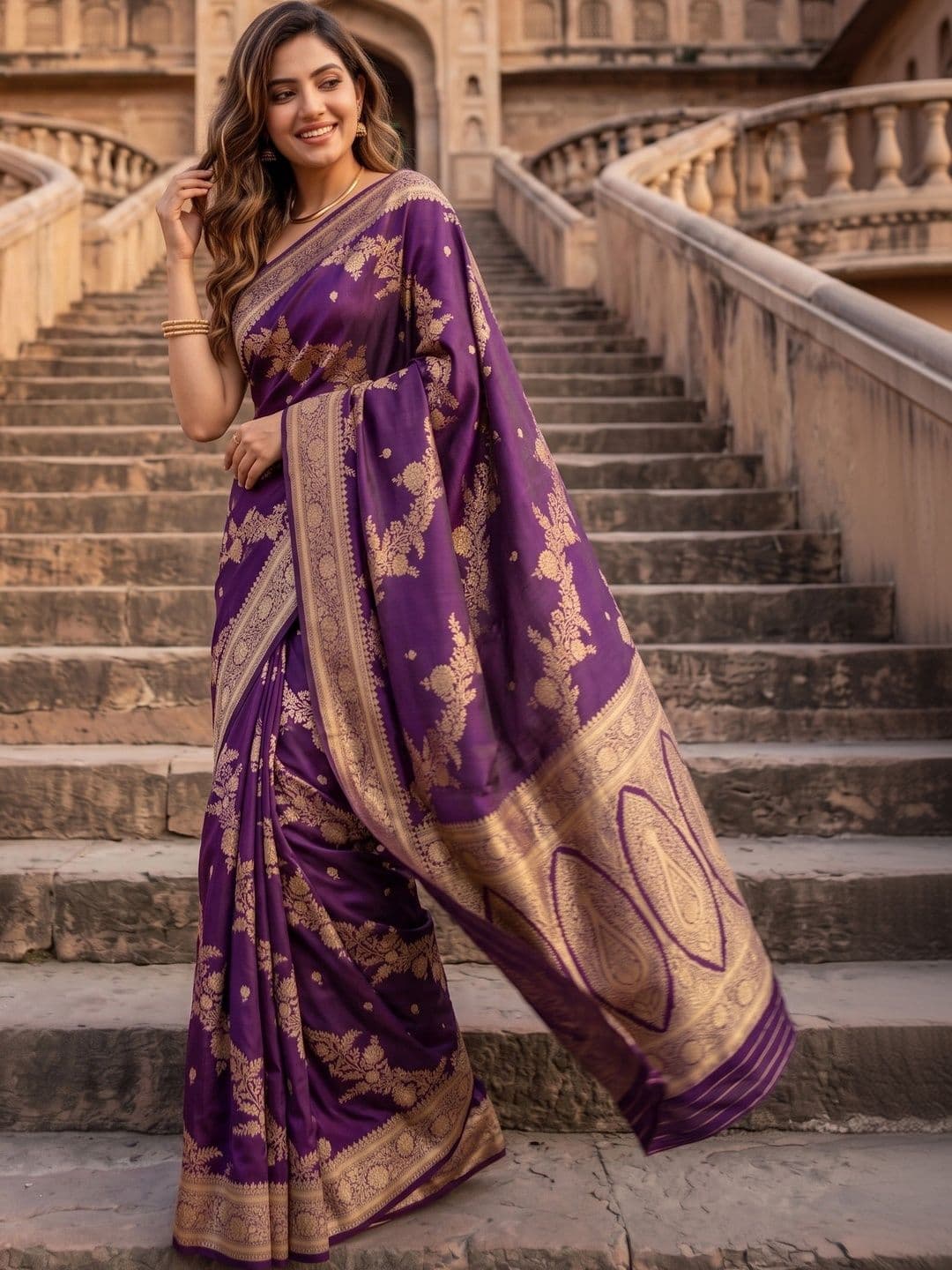 ROOP RADHIKA Woven Design Zari Silk Blend Designer Banarasi Saree thumbnail 4