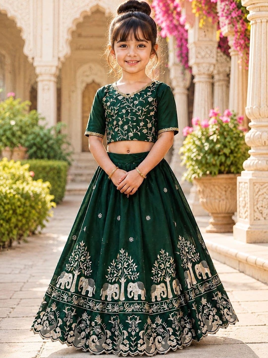 Sangria Girls Embroidered Thread Work Ready to Wear Lehenga & - view 1