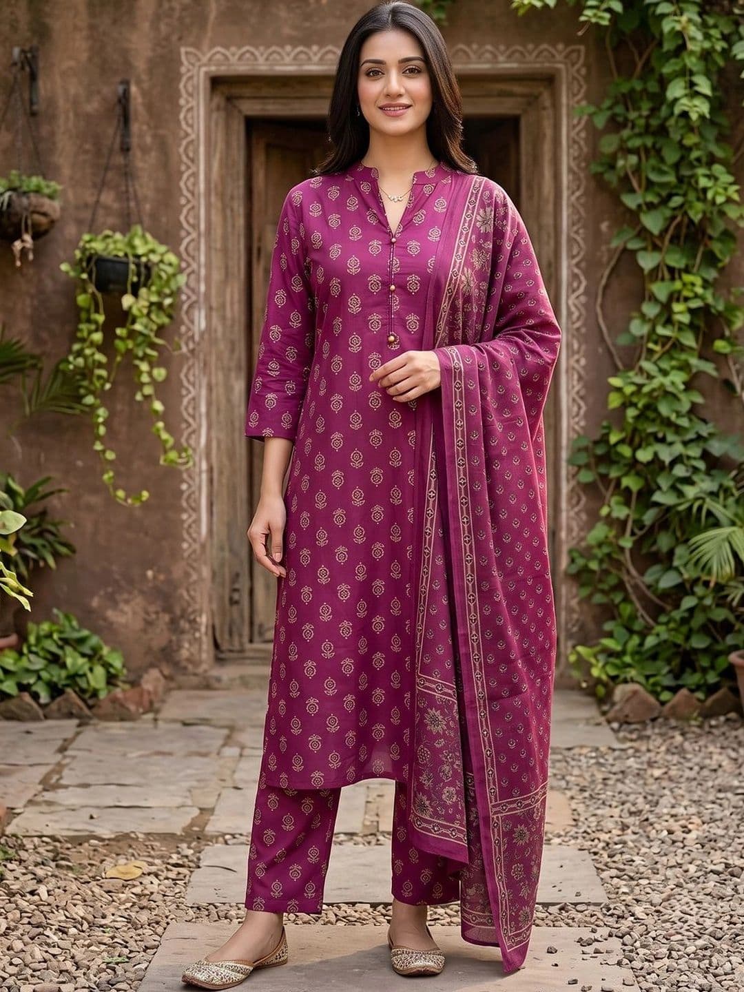 Anouk Women Ethnic Motifs Printed Regular Pure Cotton Kurta with Trousers & With Dupatta thumbnail 7