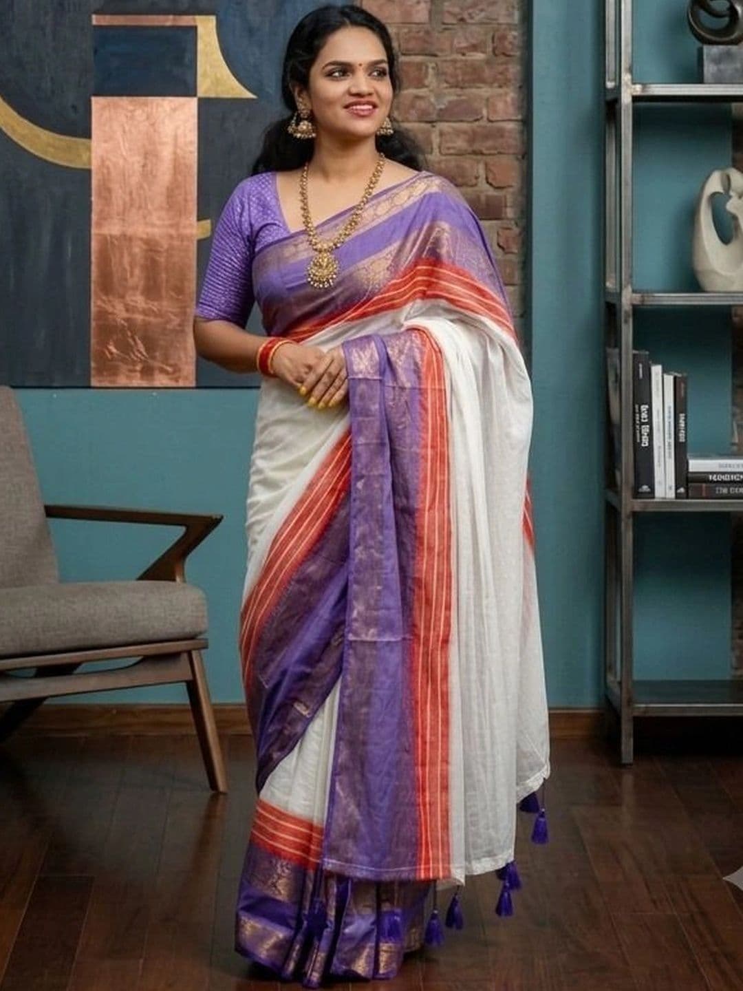 KALINI Zari Pure Cotton Khadi Saree - view 1