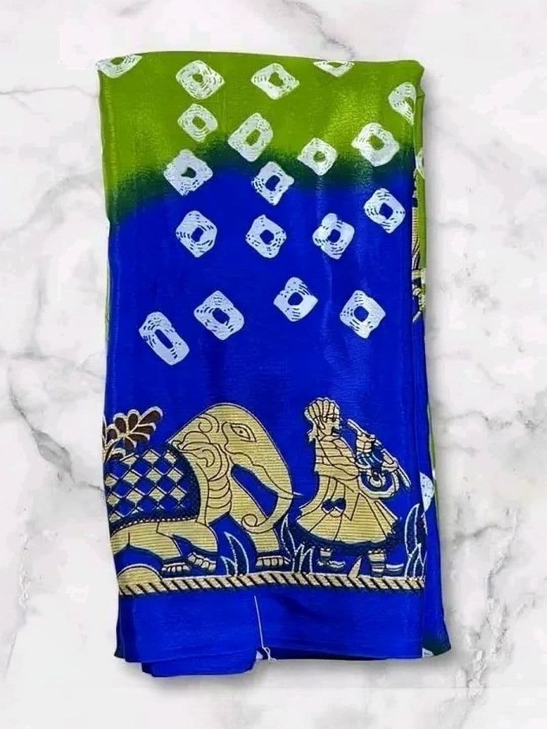RENBRIZA Bandhani Poly Crepe Saree thumbnail 2