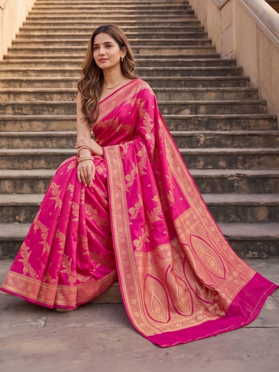 ROOP RADHIKA Woven Design Zari Silk Blend Designer Banarasi Saree thumbnail 5