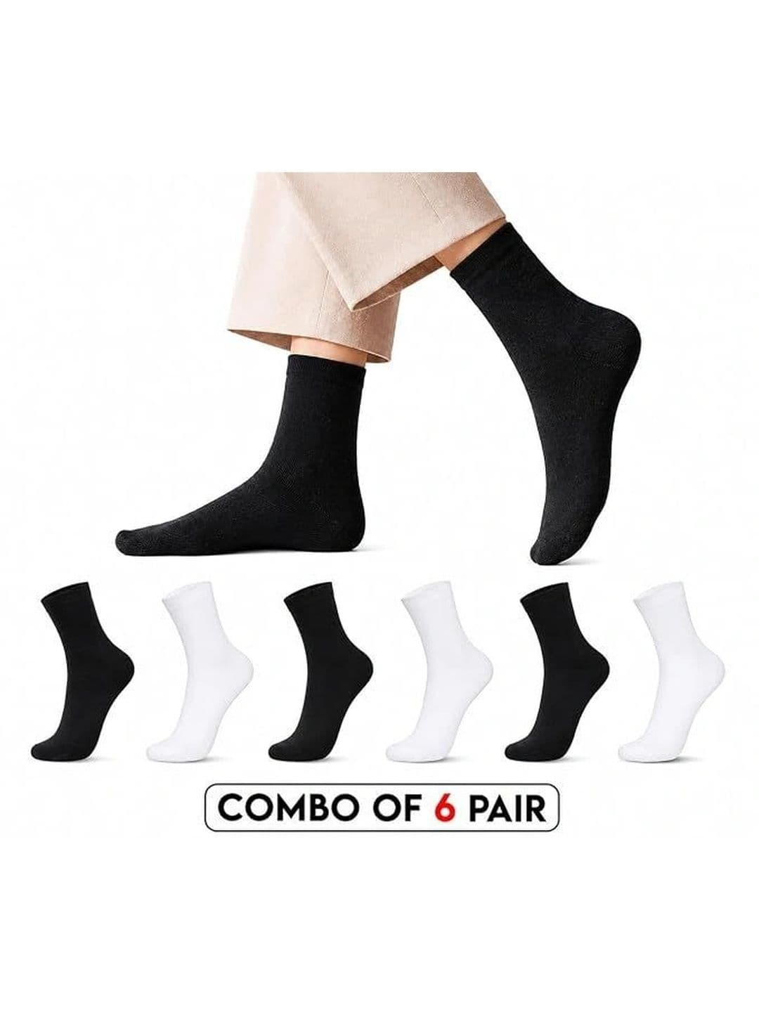 SOSHRE Unisex Pack of 6 Cotton Assorted Calf Length Socks thumbnail 4