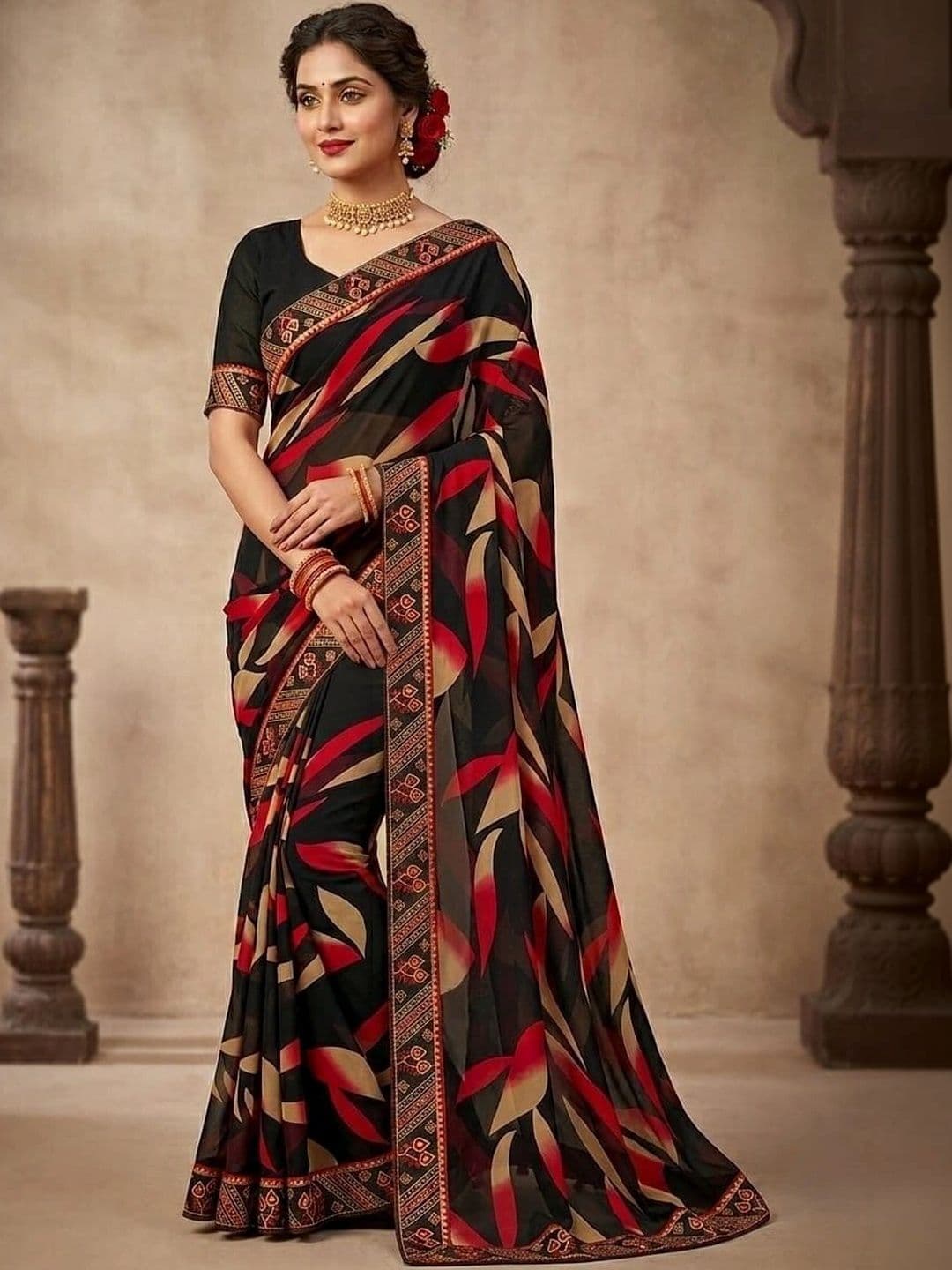 RENBRIZA Poly Georgette Saree - view 1