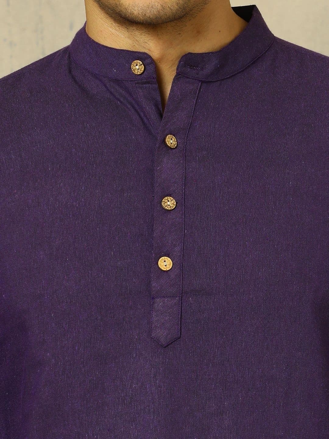 Navibhu Woven Design Solid Cotton Handloom Mandarin Collar Short Kurta thumbnail 5