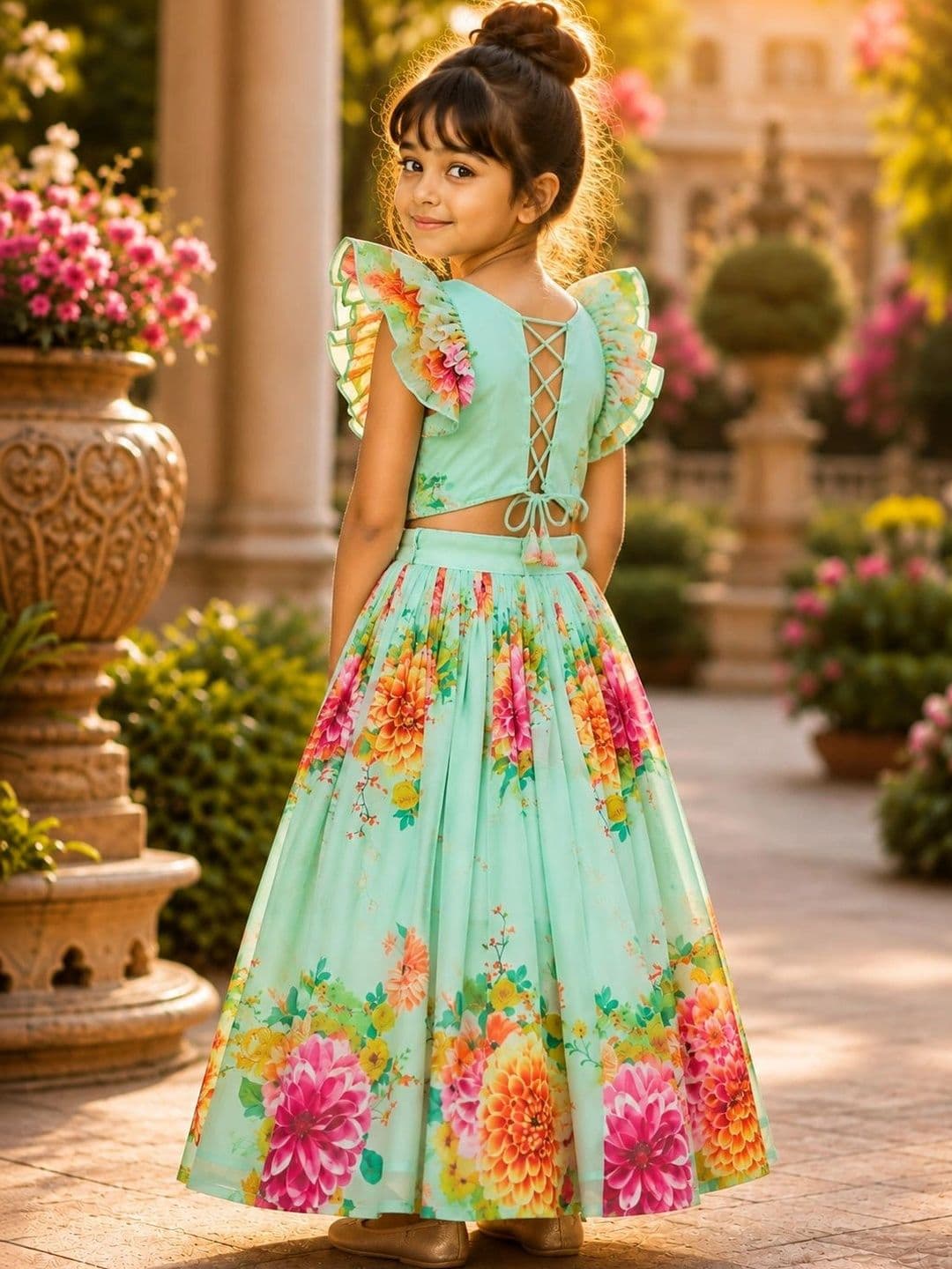 Sangria Girls Printed Ready to Wear Lehenga & thumbnail 3