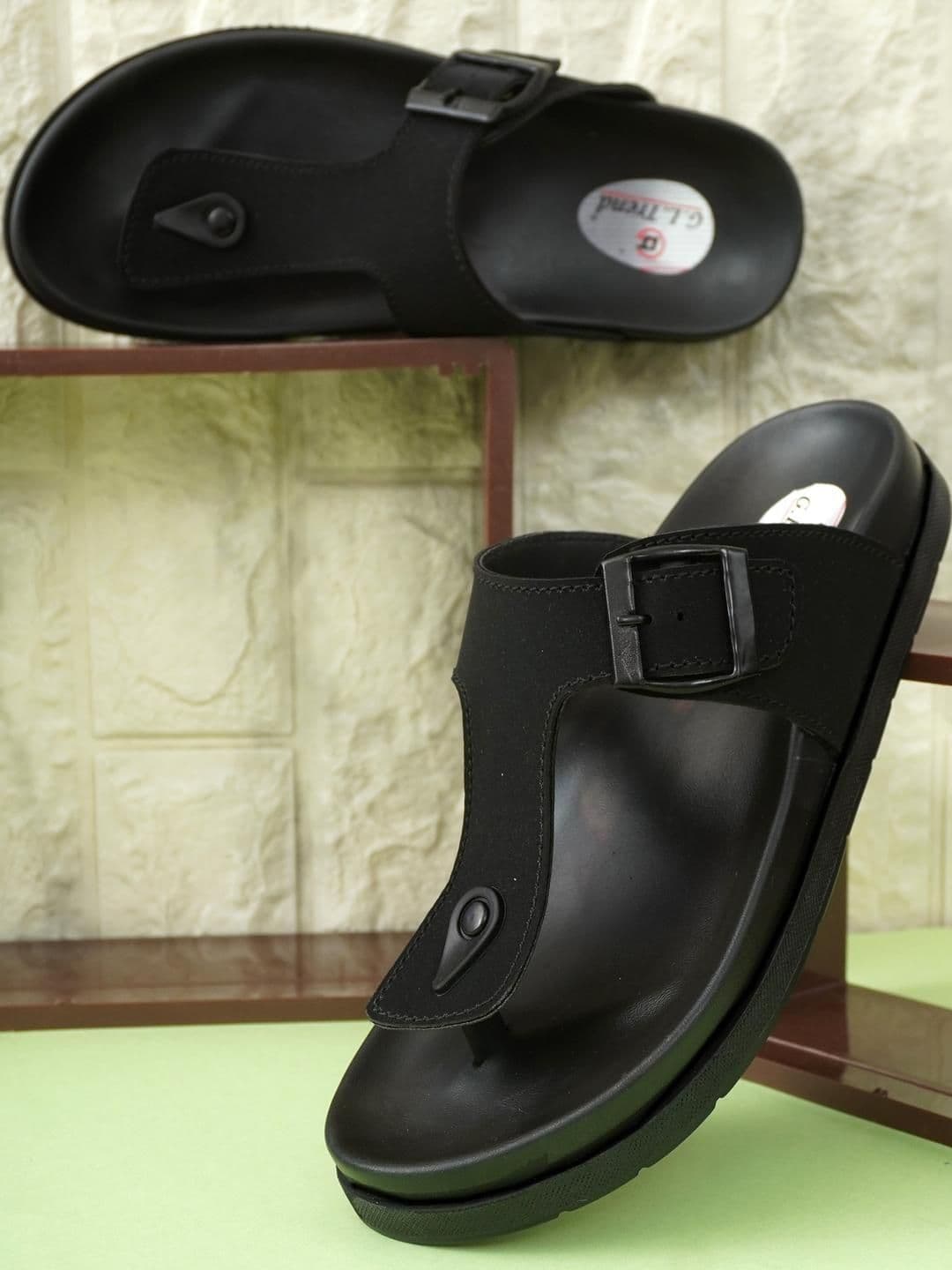 G L Trend Black Leather Sandals - view 1