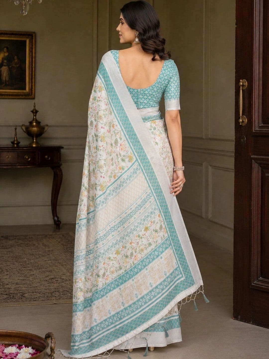 HERE&NOW Floral Linen Blend Bhagalpuri Saree thumbnail 2