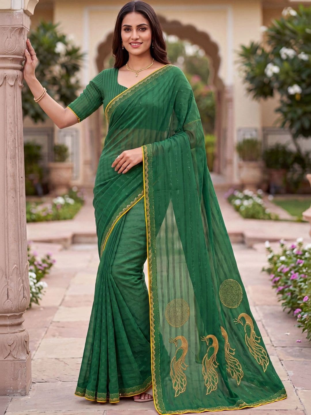 Jaipur Vogue Embellished Beads and Stones Poly Georgette Saree thumbnail 5
