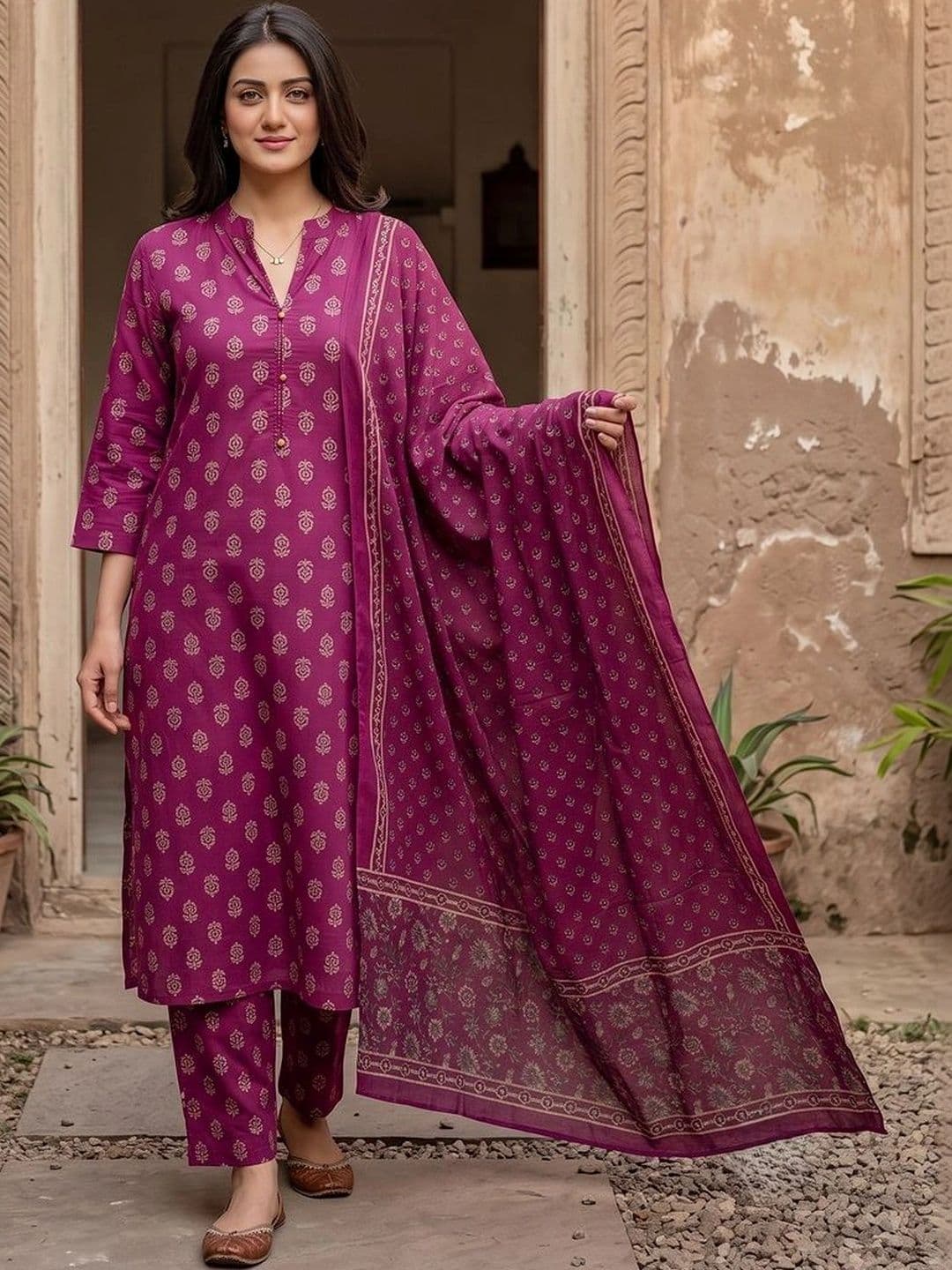 Anouk Women Ethnic Motifs Printed Regular Pure Cotton Kurta with Trousers & With Dupatta thumbnail 6