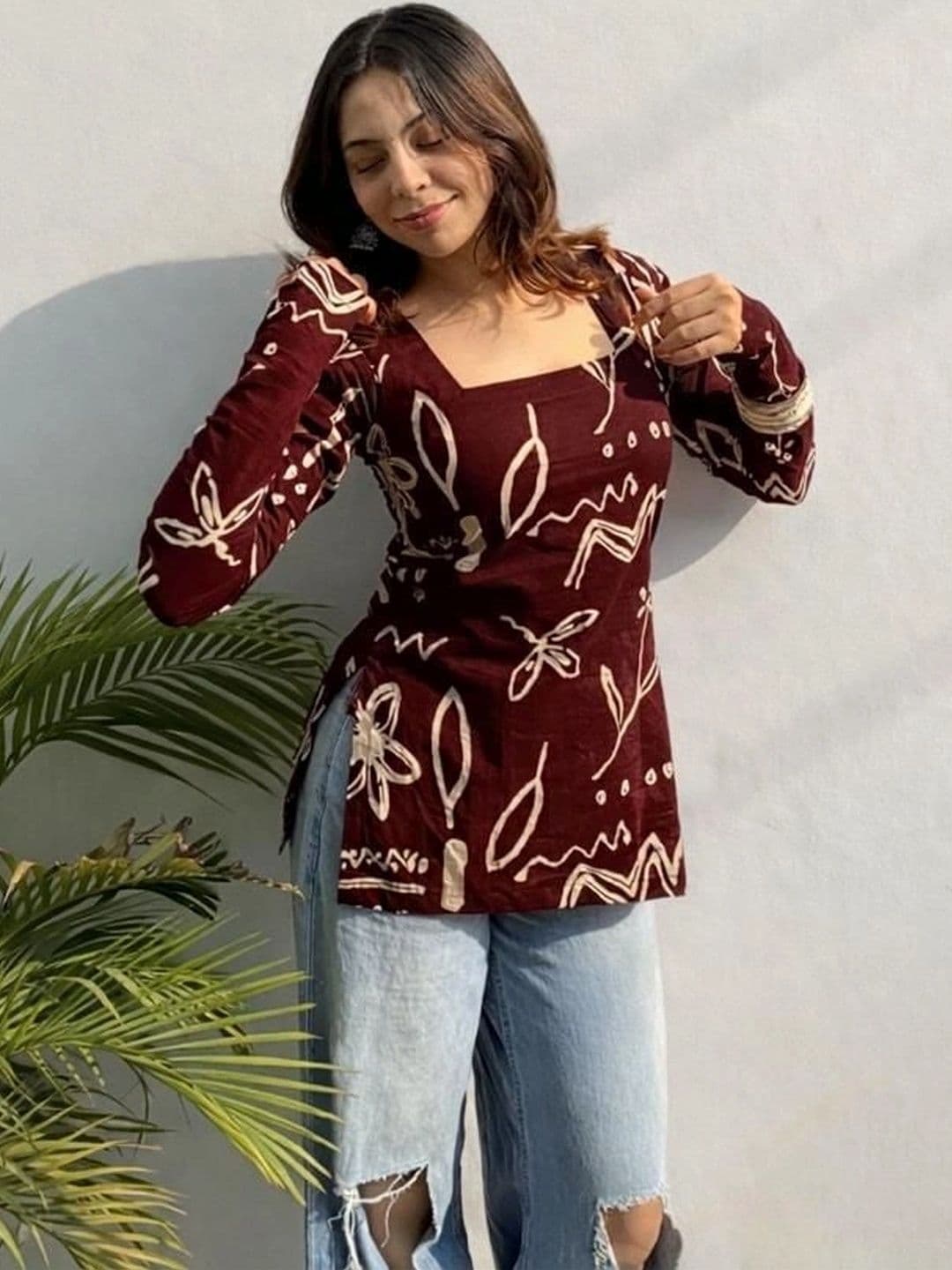 Sangria Printed Square Neck Kurti - view 1