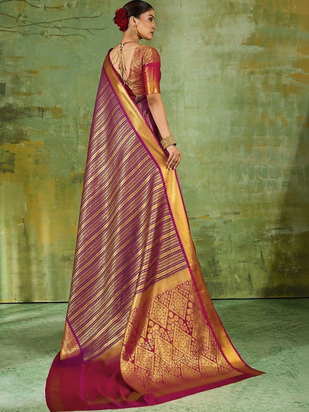 Dhaaga Ghar Woven Design Zari Silk Blend Designer Kanjeevaram Saree thumbnail 5