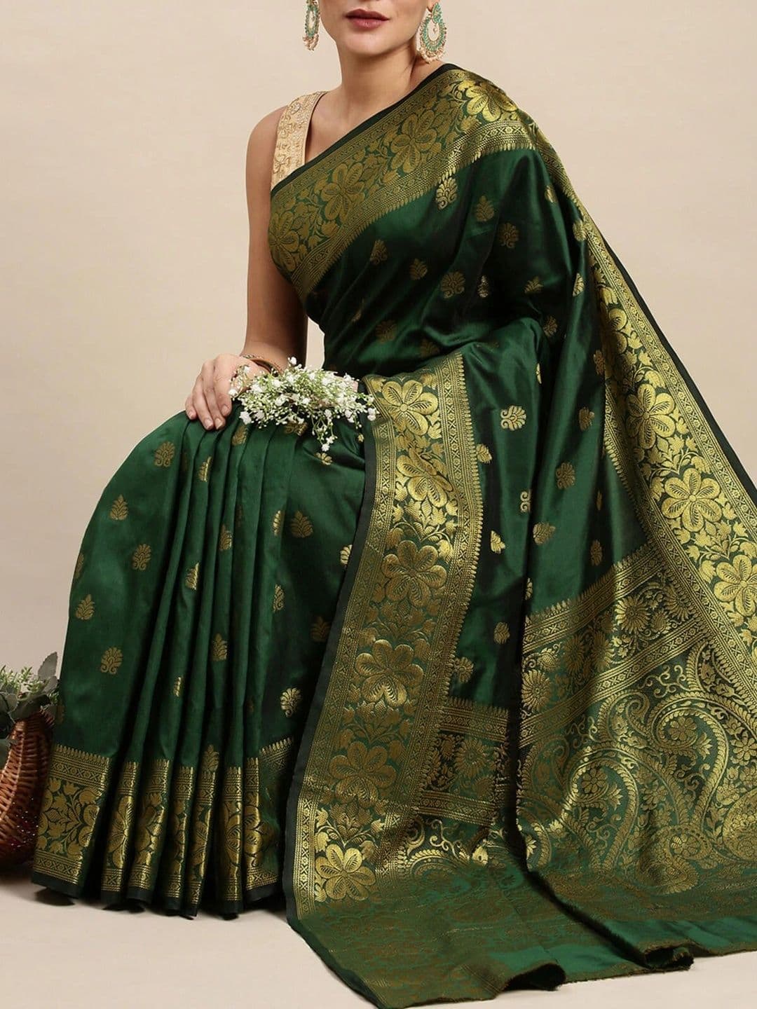 VS MALL Ethnic Motifs Zari Banarasi Saree thumbnail 2