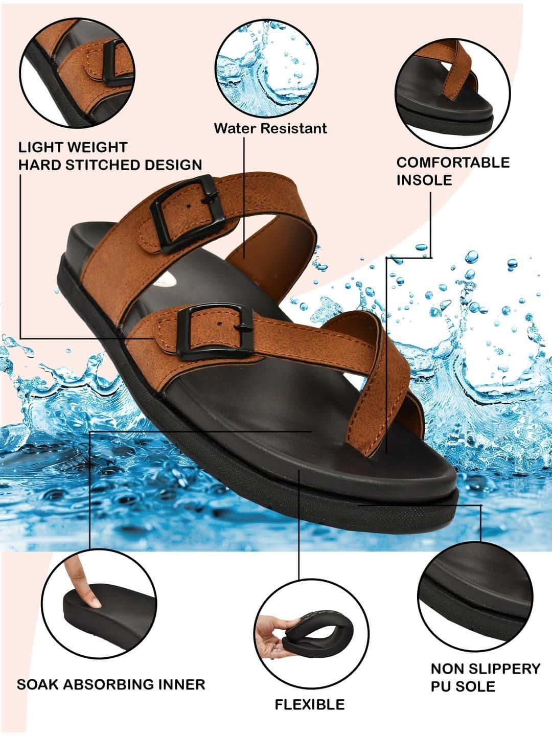 G L Trend Men Tan Leather Casual Comfort Orthopedic Slip-On Sandals thumbnail 5