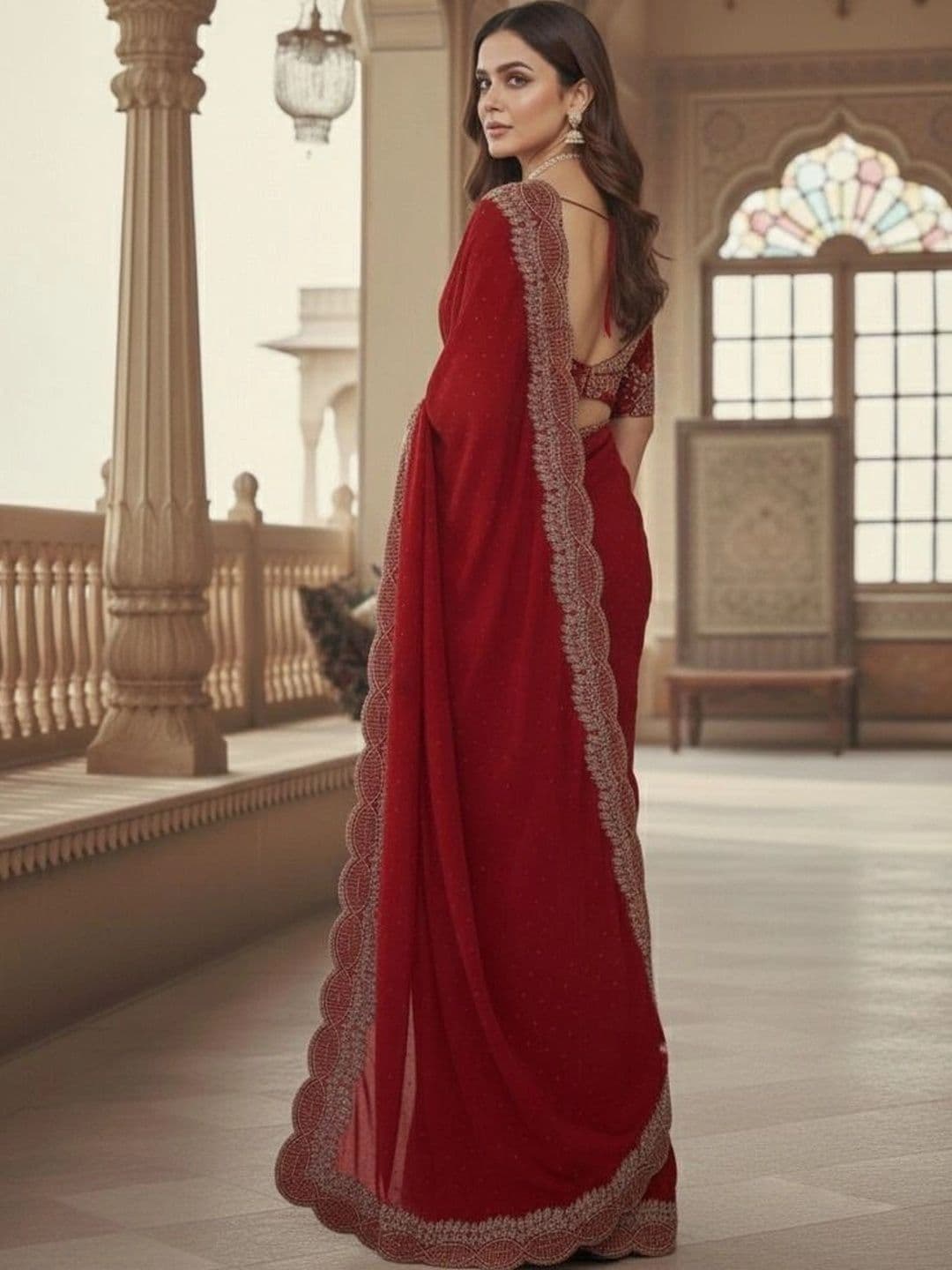 RENBRIZA Embroidered Poly Georgette Saree thumbnail 2