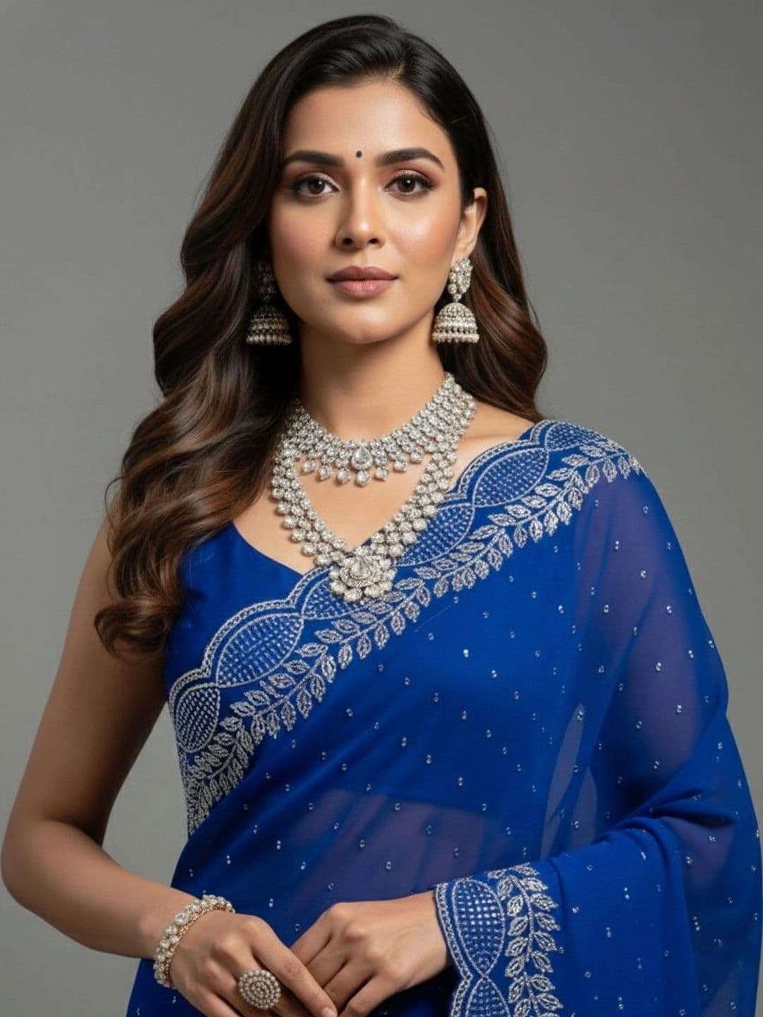 RENBRIZA Embroidered Poly Georgette Saree thumbnail 3