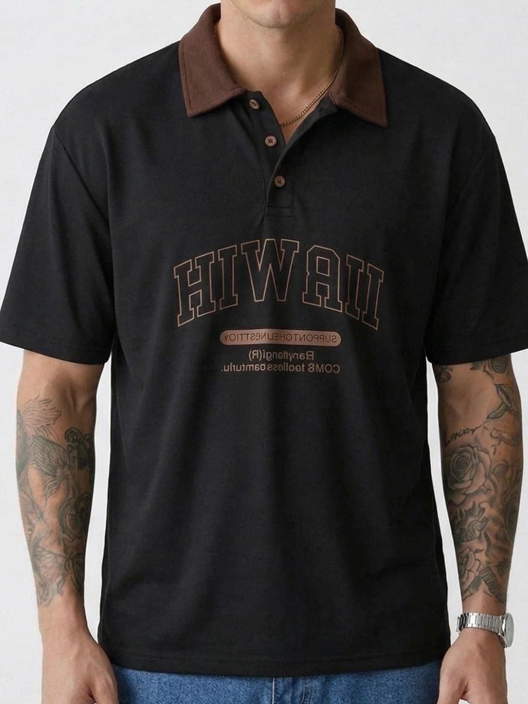 HERE&NOW Men Typography Printed Polo Collar T-shirt thumbnail 2