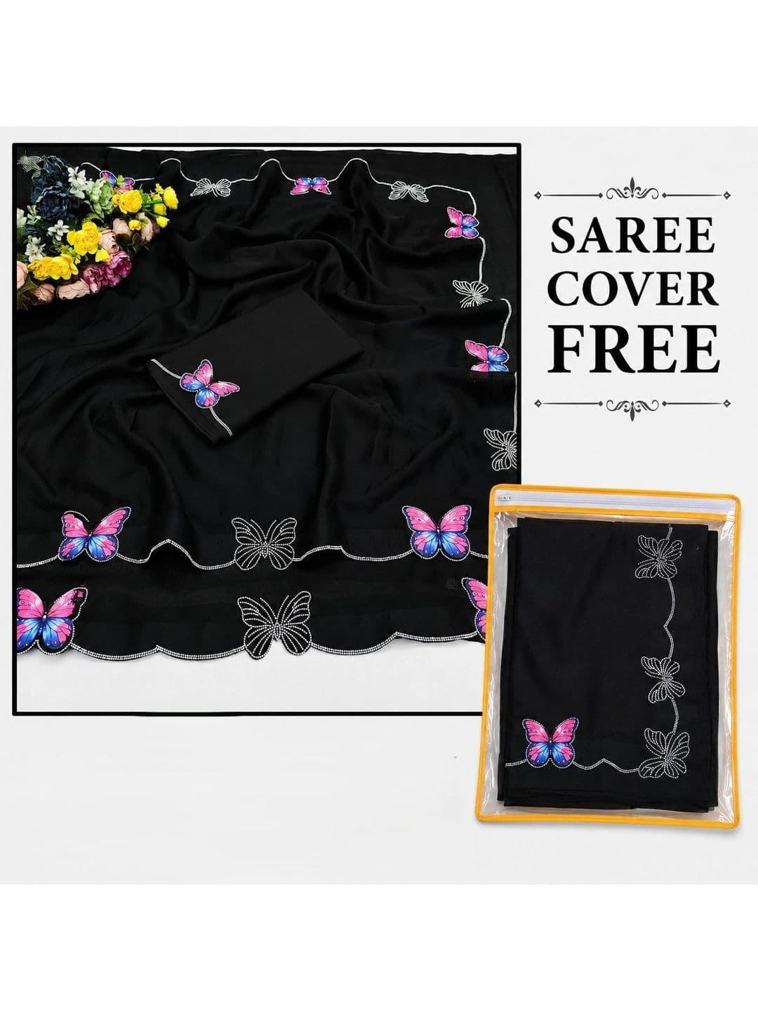 RENBRIZA Embroidered Poly Georgette Saree thumbnail 2