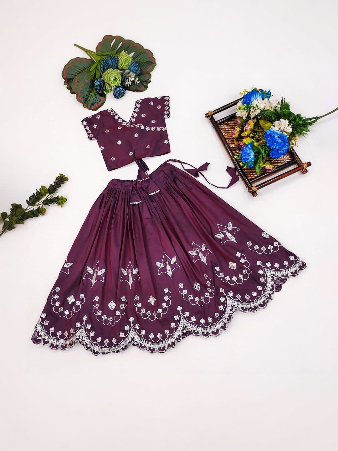 Sangria Girls Embellished Thread Work Ready to Wear Lehenga & thumbnail 2