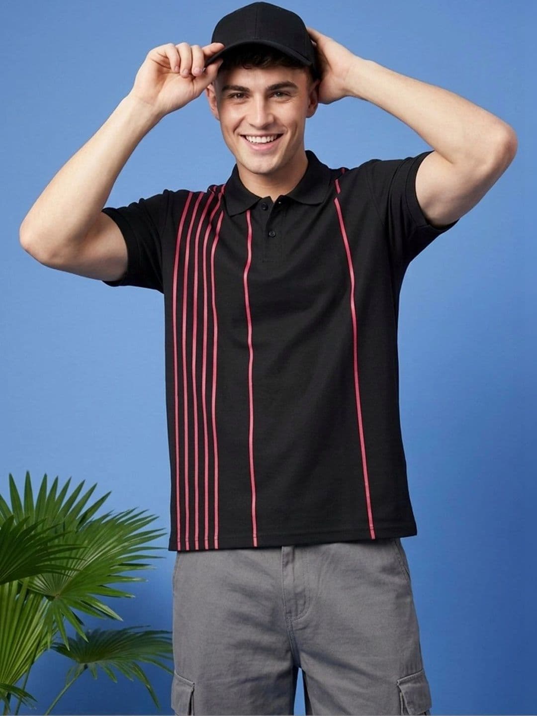 HERE&NOW Men Striped Polo Collar T-shirt - view 1