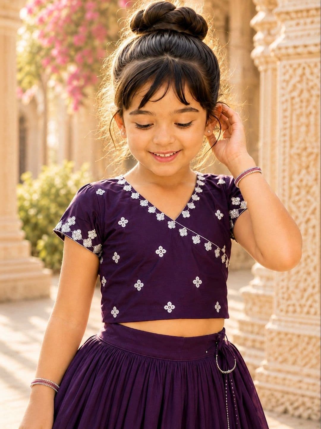 Sangria Girls Embroidered Thread Work Ready to Wear Lehenga & thumbnail 2
