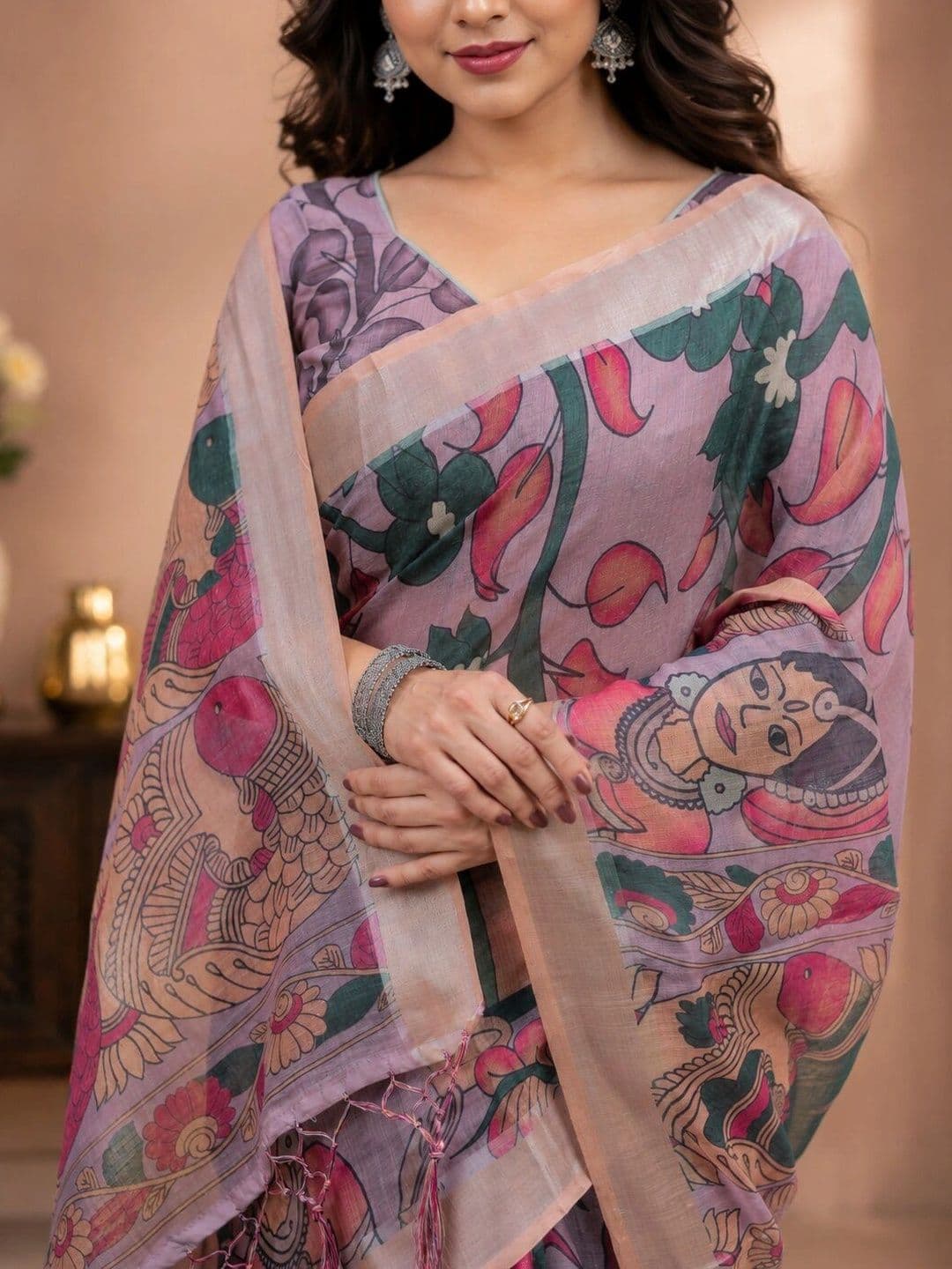 HERE&NOW Kalamkari Linen Blend Bhagalpuri Saree thumbnail 3