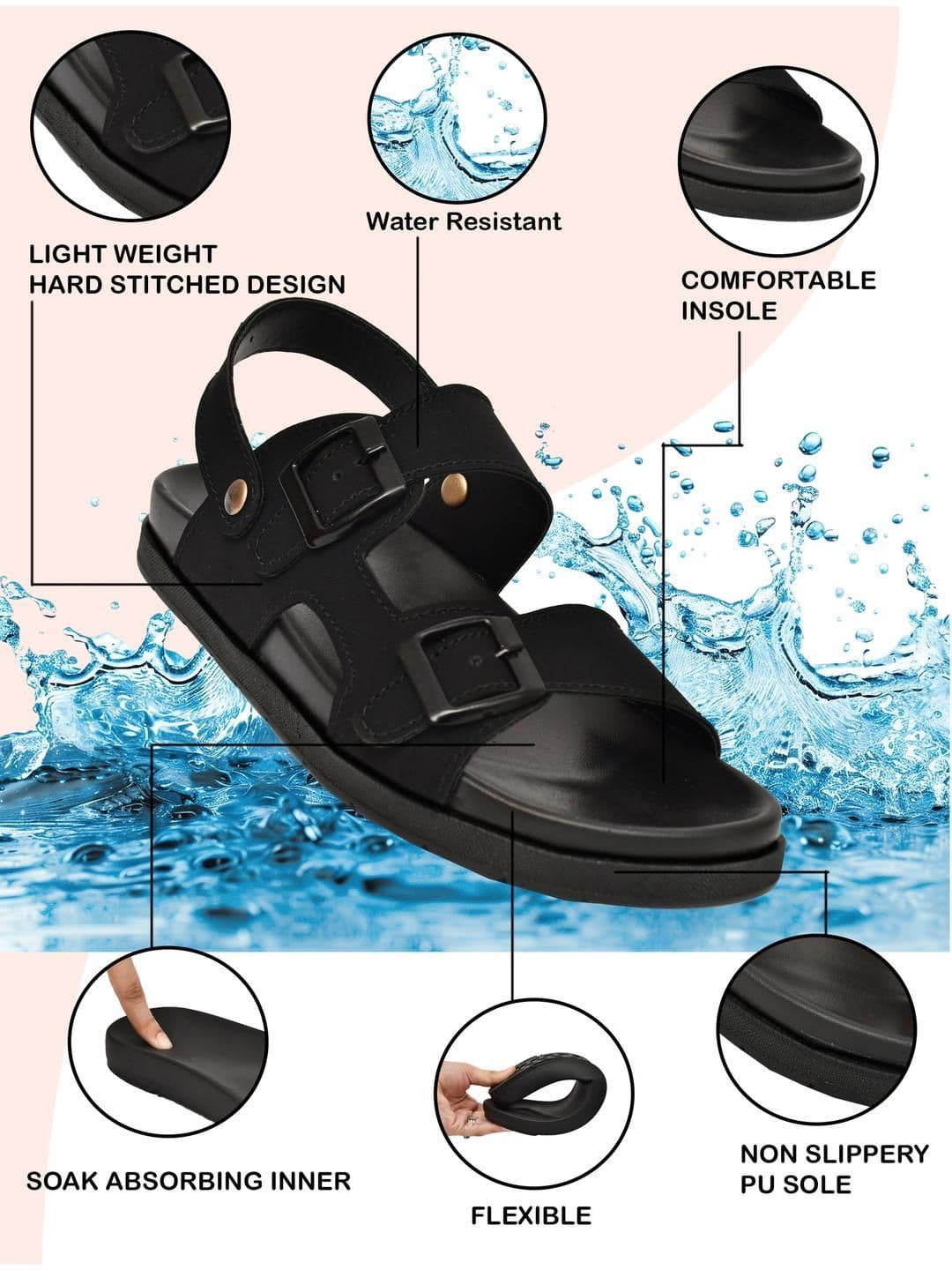 G L Trend Black Leather Sandals thumbnail 6