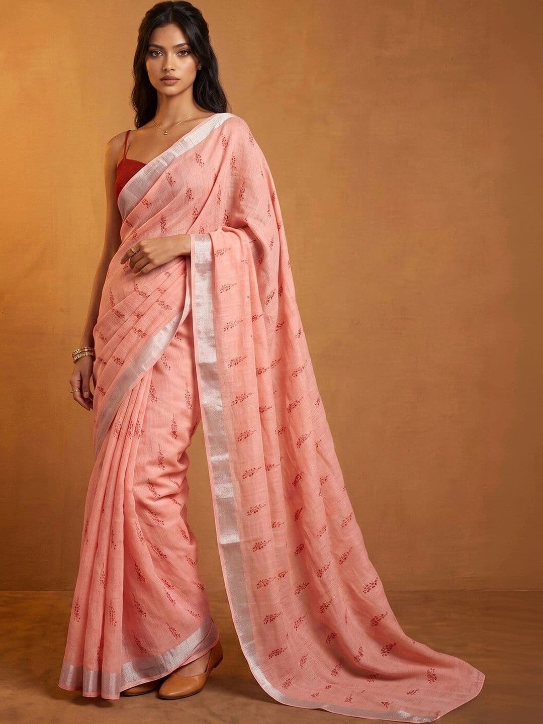 KINDA DESI Floral Zari Pure Cotton Saree - view 1