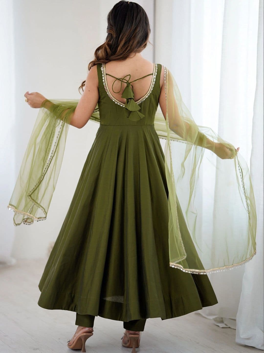 NORAFLEX Women Empire Chanderi Silk Kurta with Trousers & With Dupatta thumbnail 5