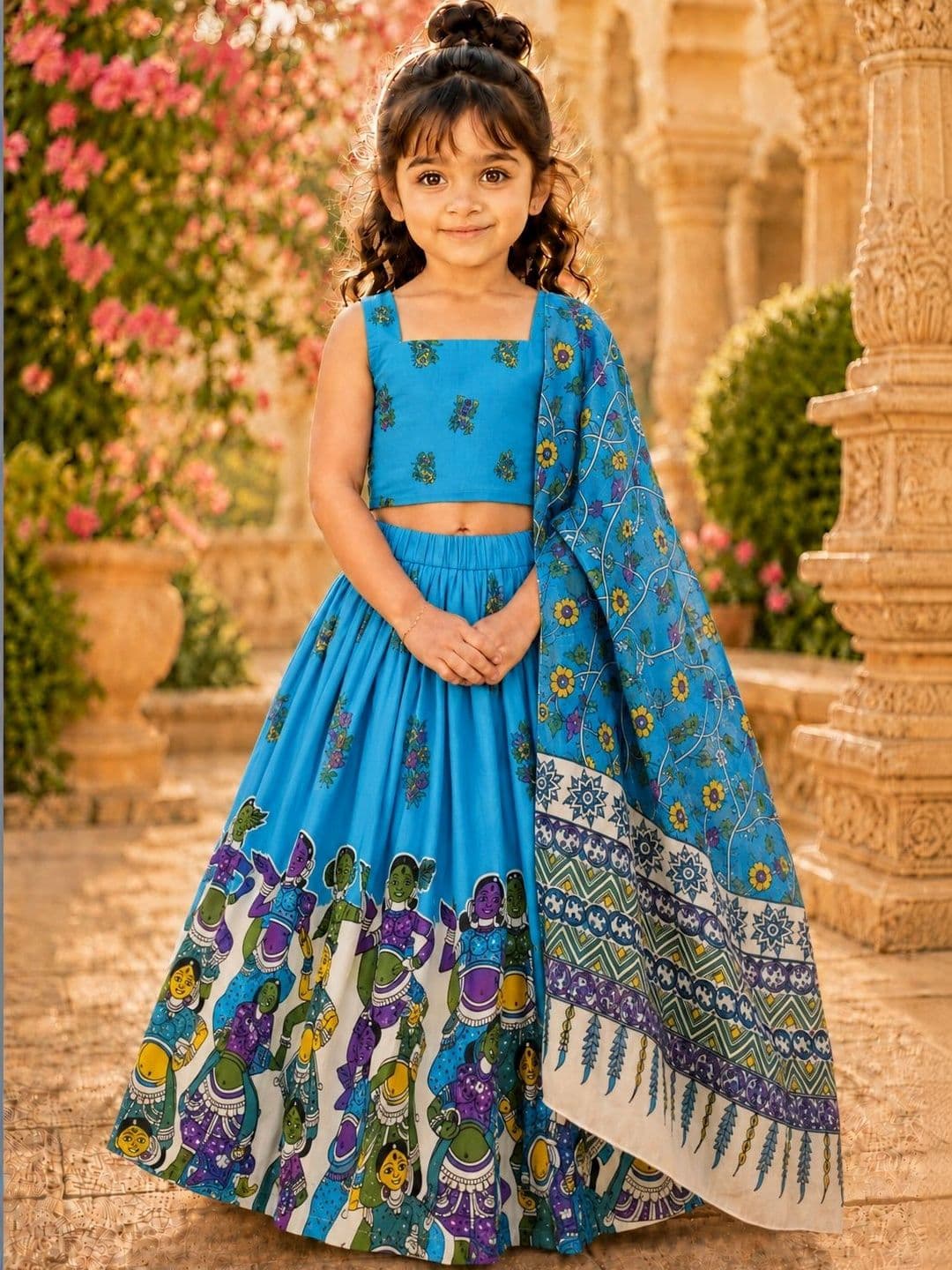 Sangria Girls Printed Kalamkari Ready to Wear Lehenga & Blouse With Dupatta - view 1