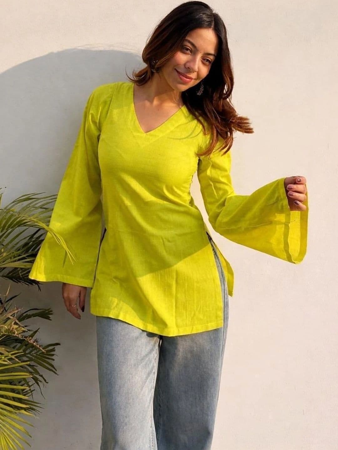Sangria V-Neck Flared Sleeves Kurti thumbnail 4