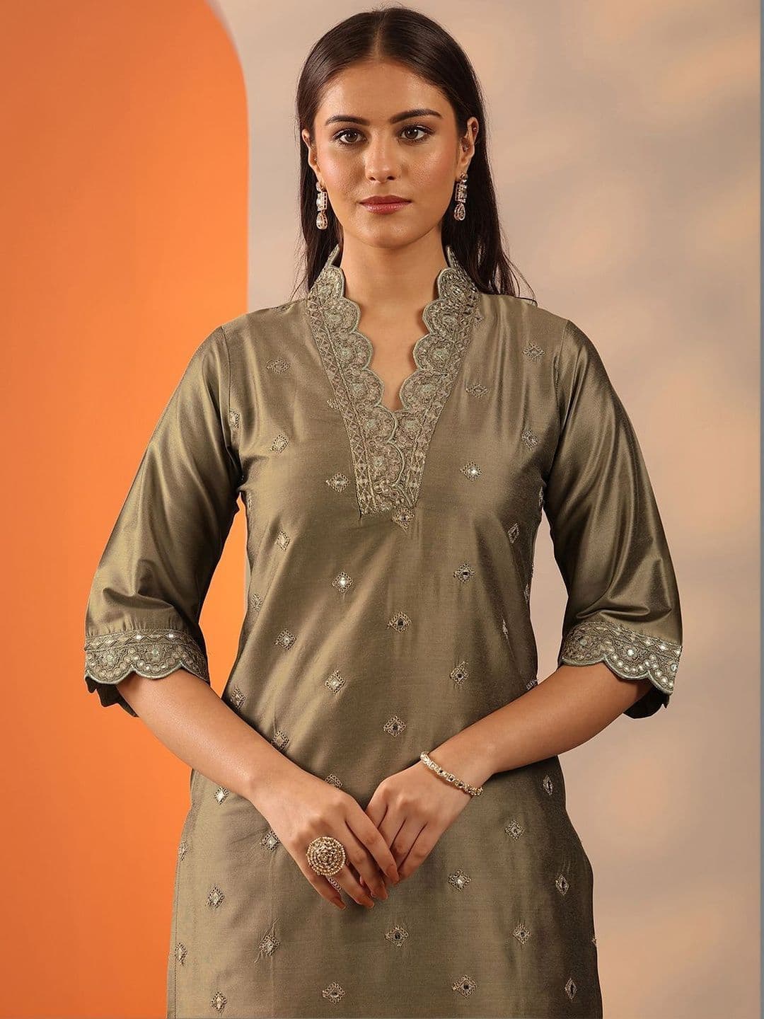 Gerua By Libas Women Ethnic Motifs Embroidered Regular Thread Work Kurta with Salwar thumbnail 7