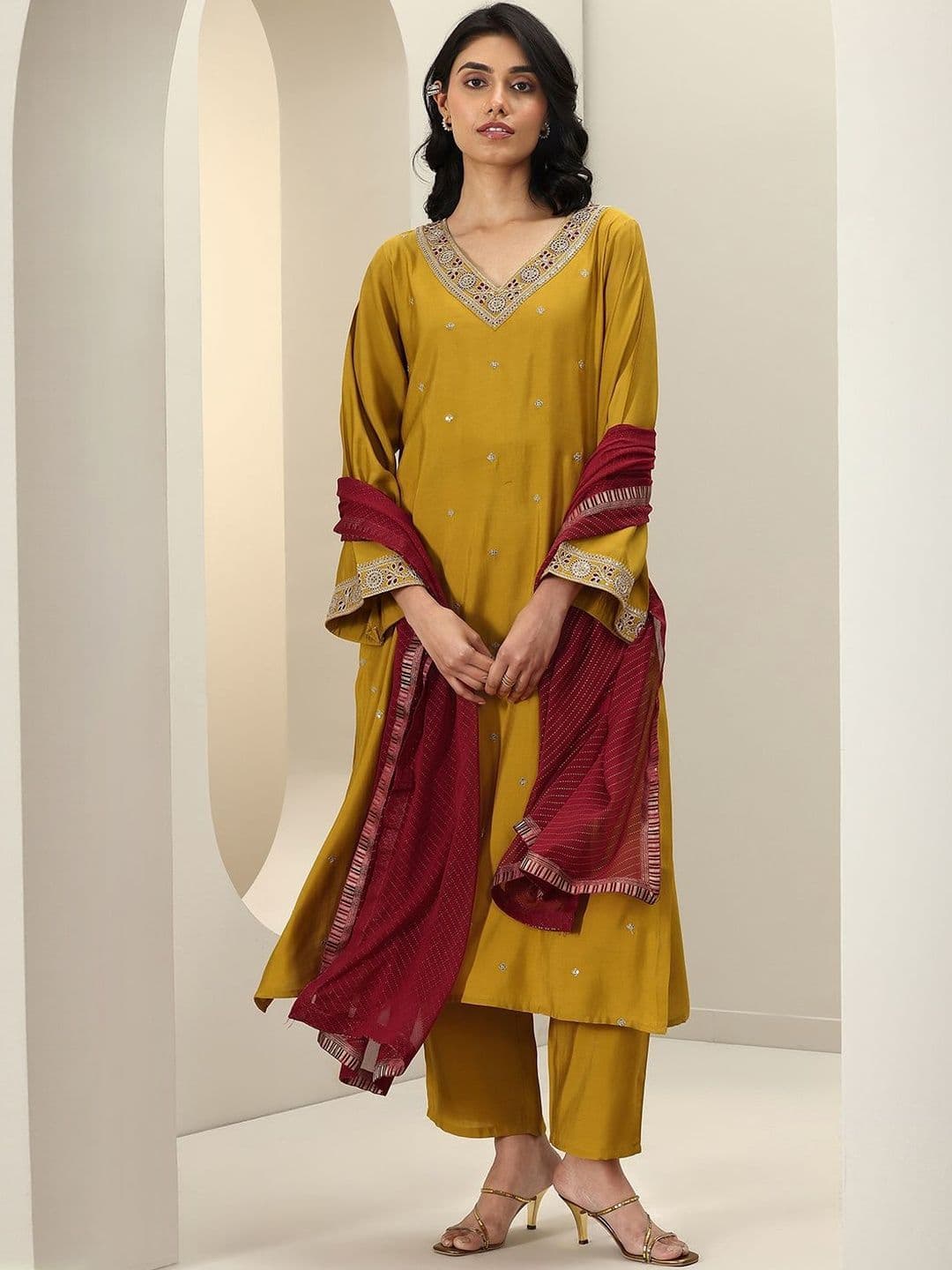 Gerua By Libas Women Ethnic Motifs Embroidered Kurta with Trousers & Dupatta thumbnail 5