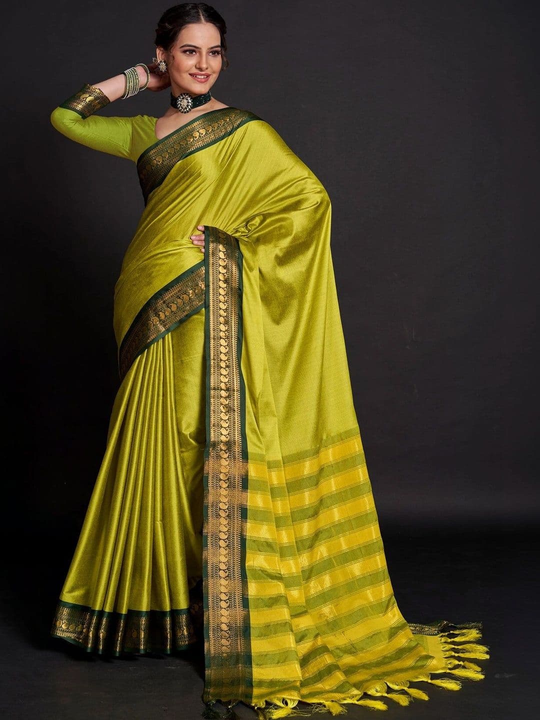 VS MALL Ethnic Motifs Zari Silk Cotton Banarasi Saree - view 1