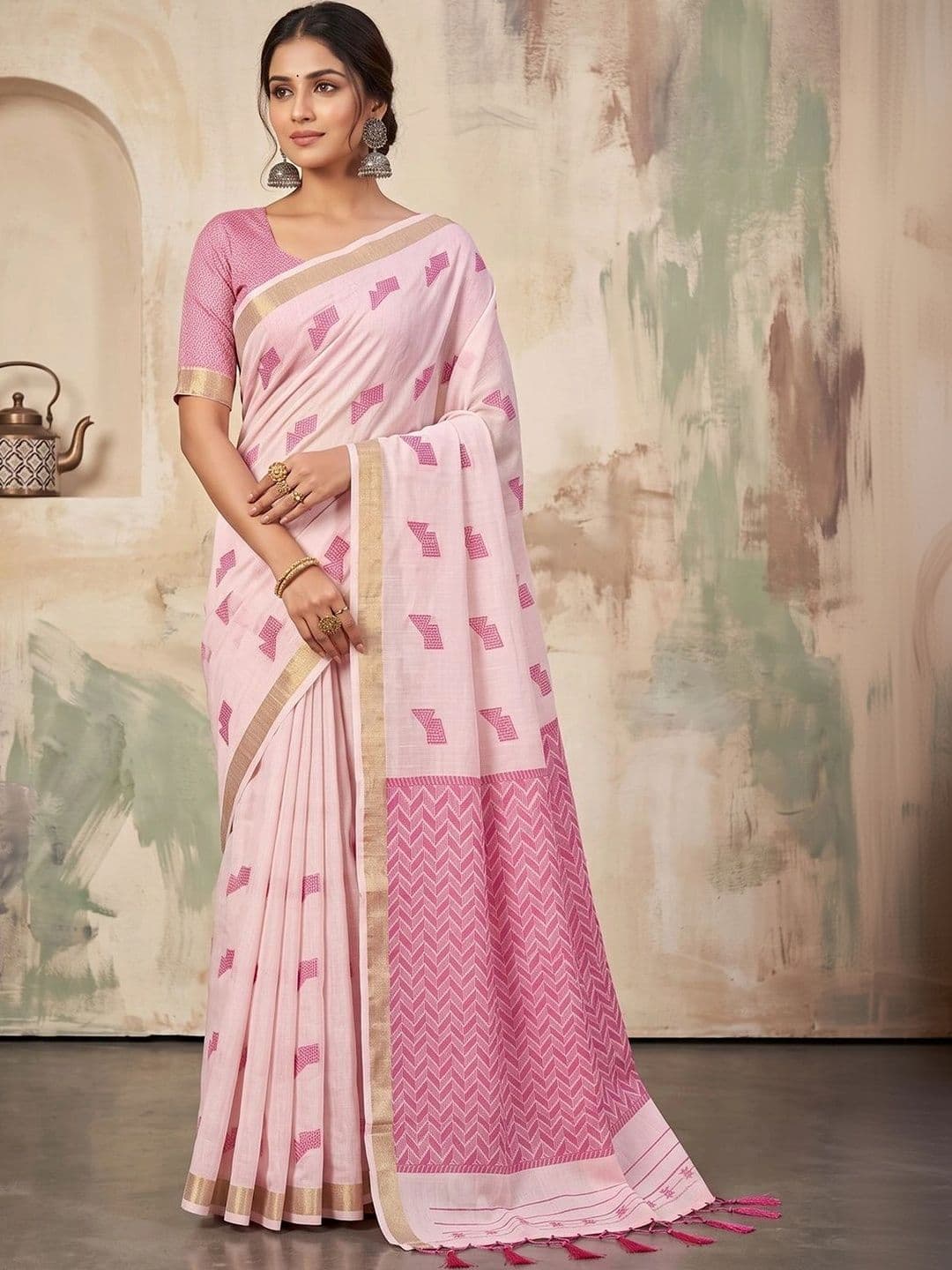 Dhaaga Ghar Woven Design Linen Blend Designer Saree - view 1