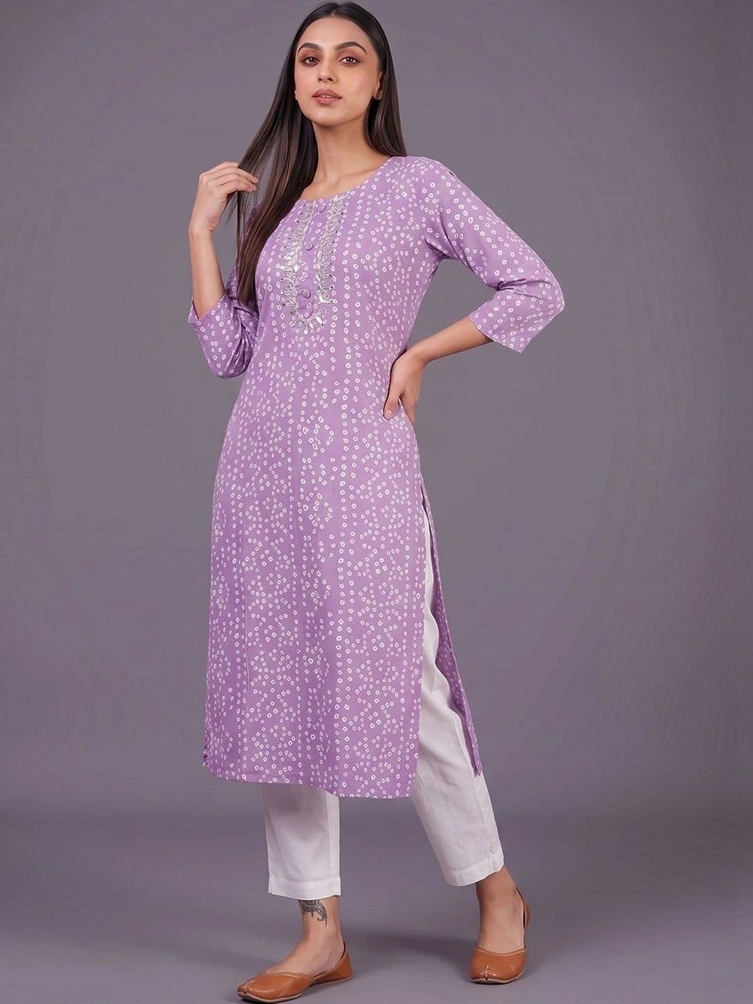 Navibhu Women Bandhani Printed Mirror Work Kurta thumbnail 6