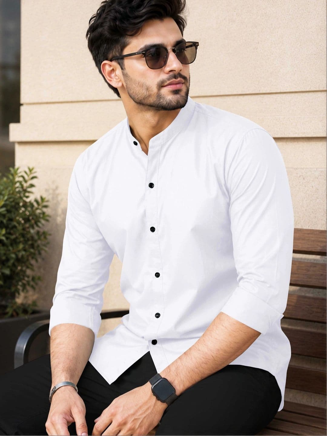 VeBNoR Men Standard Fit Solid Mandarin Collar Casual Shirt thumbnail 3