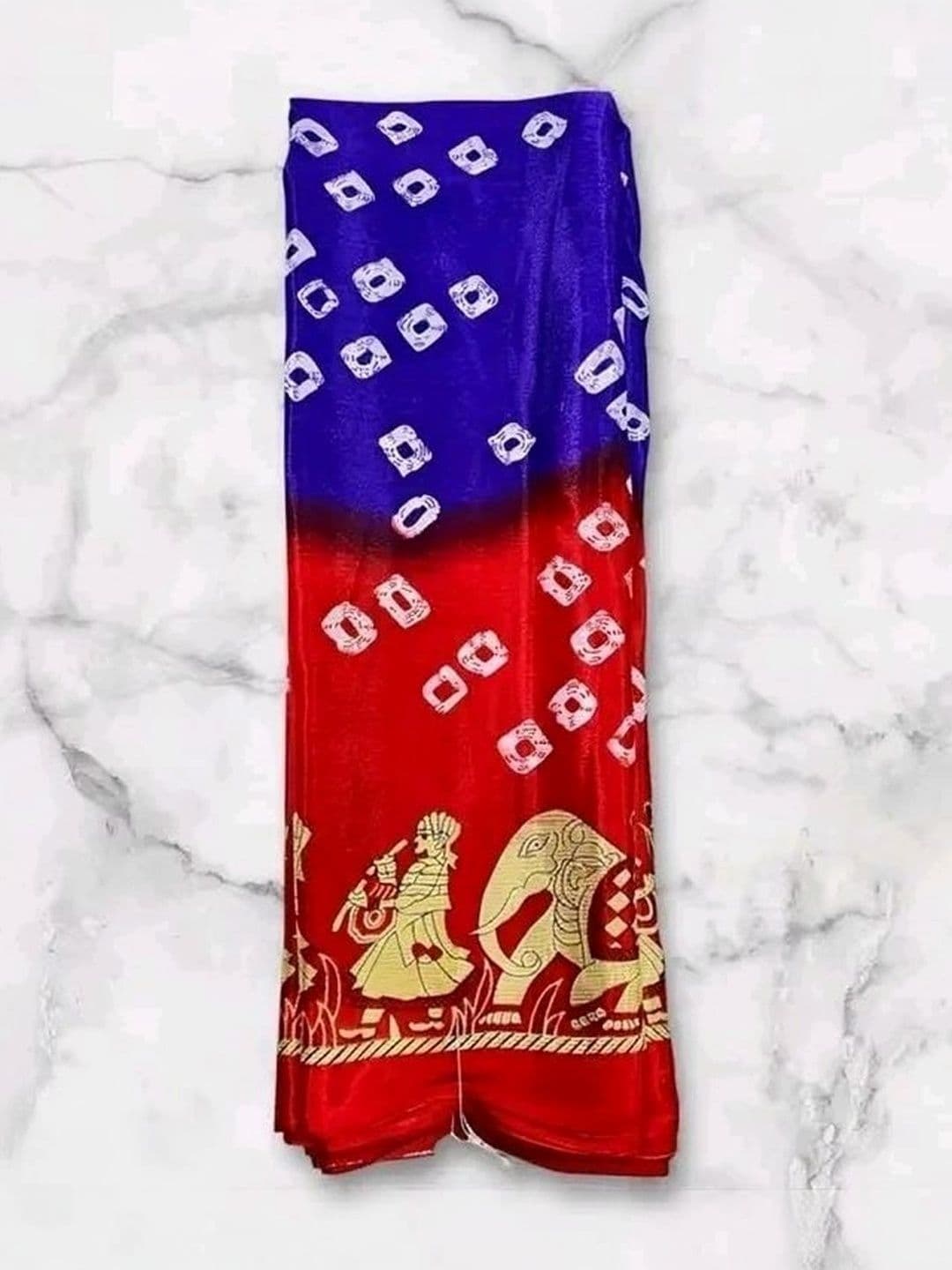 RENBRIZA Bandhani Zari Poly Crepe Saree thumbnail 3