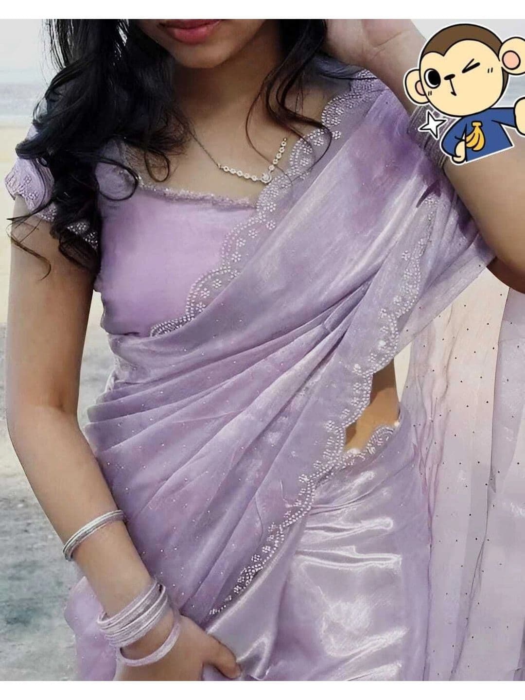 RENBRIZA Embellished Net Saree thumbnail 4