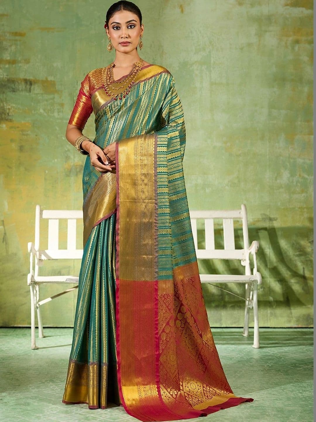 Dhaaga Ghar Woven Design Zari Silk Blend Designer Kanjeevaram Saree - view 1