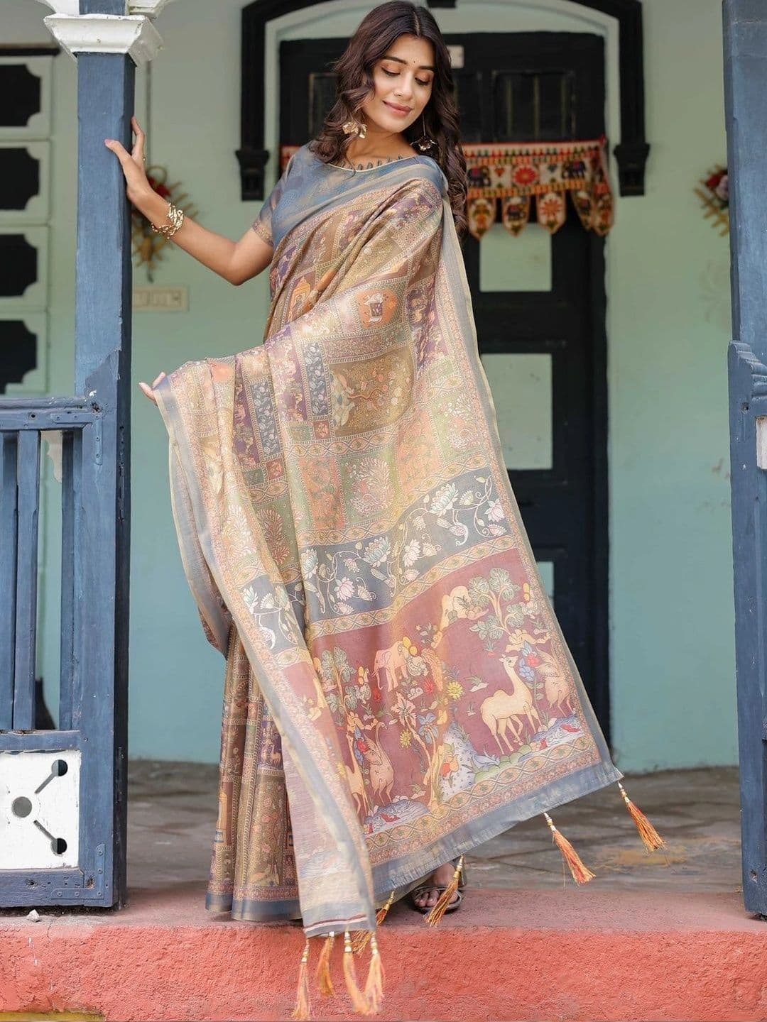 Moda Rapido Warli Art Silk Banarasi Saree thumbnail 3