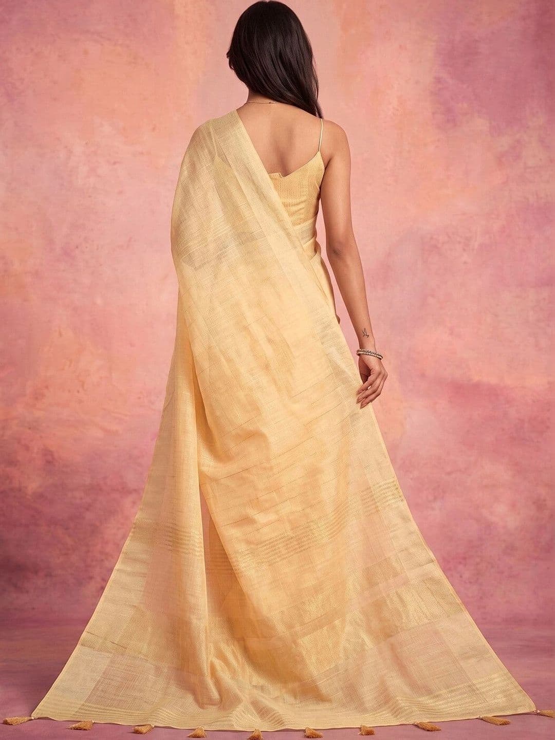 KINDA DESI Striped Pure Linen Saree thumbnail 2