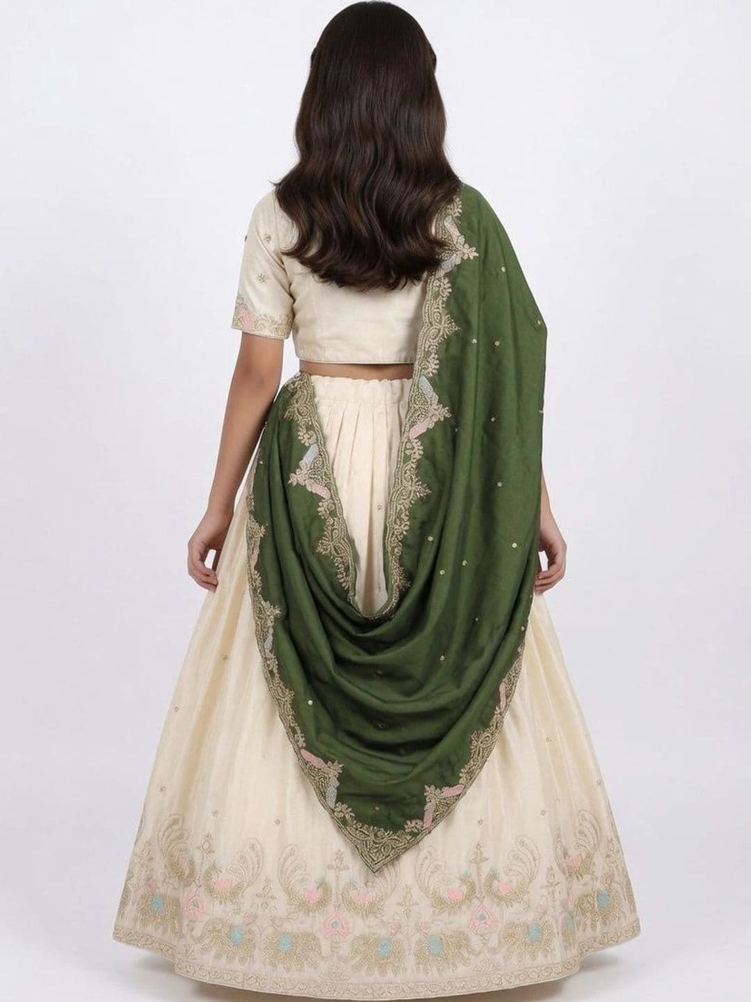 Closin Girls Embroidered Thread Work Ready to Wear Lehenga & Unstitched Blouse With Dupatta thumbnail 2