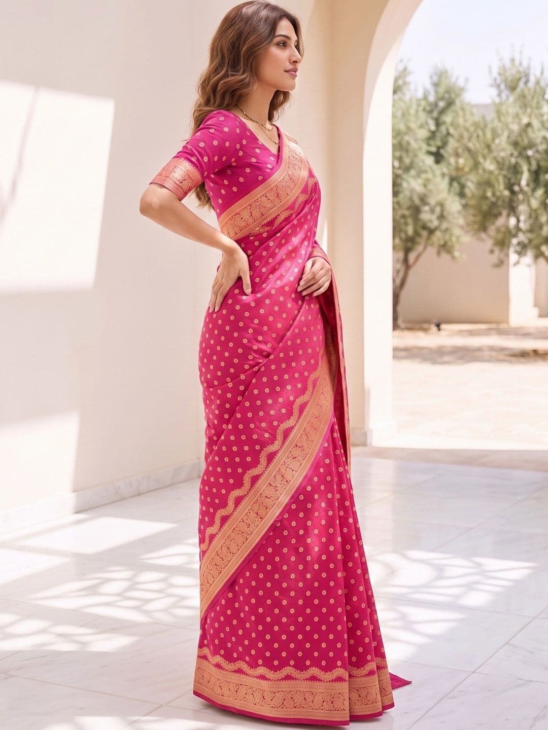 ROOP RADHIKA Woven Design Zari Silk Blend Designer Banarasi Saree thumbnail 4