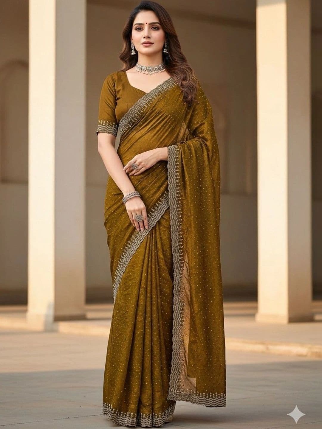 RENBRIZA Embellished Embroidered Net Saree - view 1