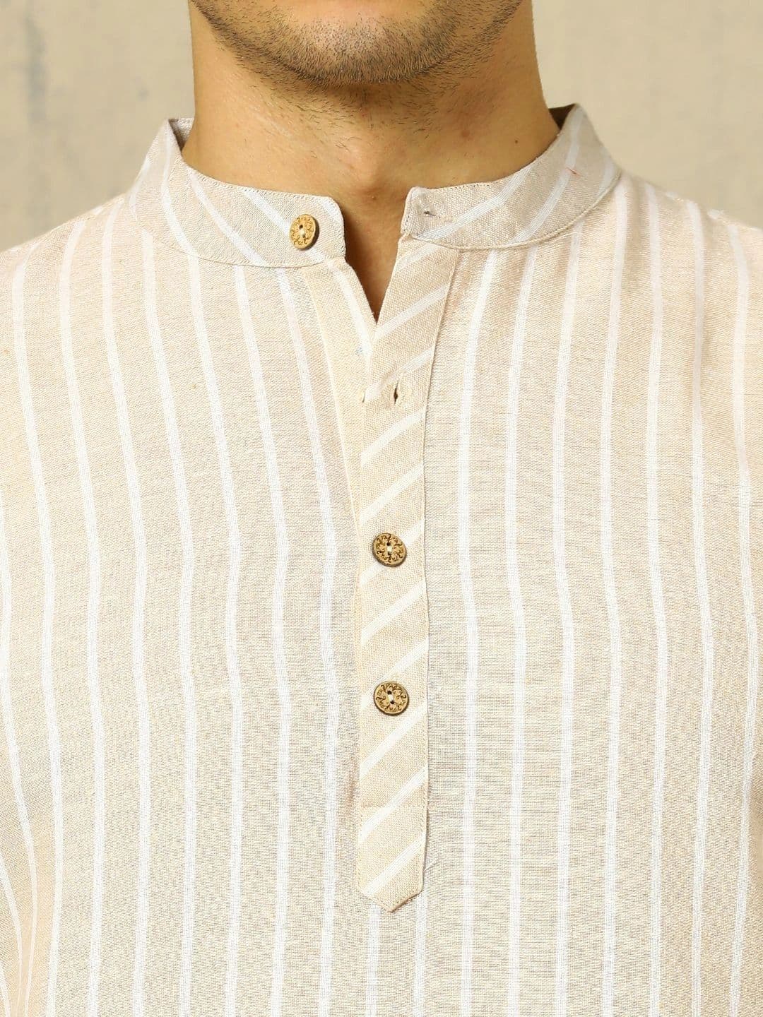 Navibhu Woven Design Striped Cotton Handloom Mandarin Collar Short Kurta thumbnail 4