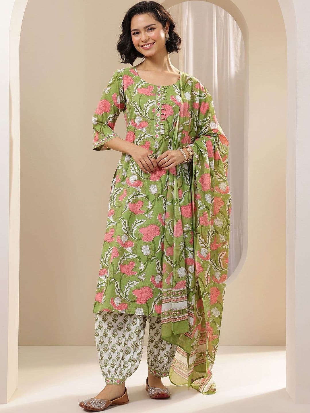 Libas Women Floral Printed Regular Kurta with Salwar & With Dupatta - view 1